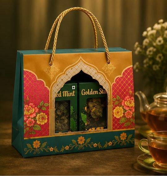 Carry Wellness Tote — Emerald & Gold — corporate gift hamper