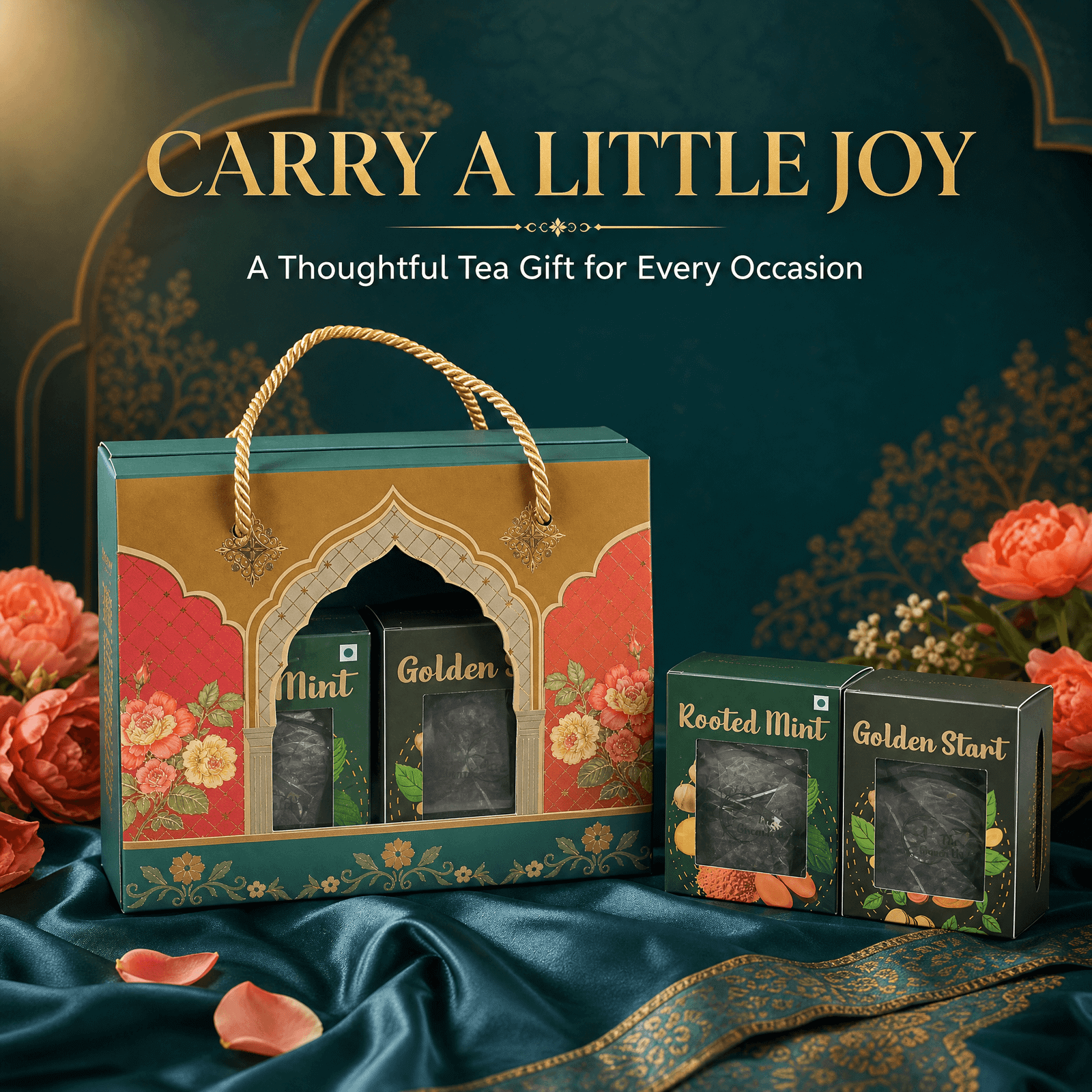 Carry Wellness Tote — Emerald & Gold — corporate gift hamper